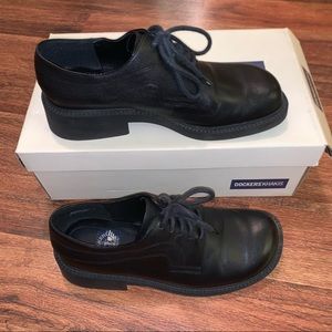 Sz 7.5 Dockers Khakis Black Leather Shoes GUC